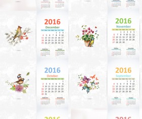 2016 calendar with watercolor painting vector