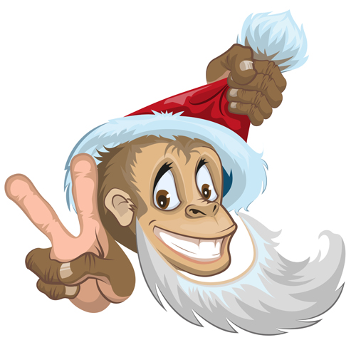 2016 christmas with funny monkey vector 02