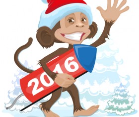 2016 christmas with funny monkey vector 05