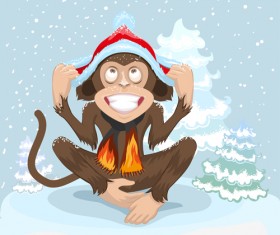 2016 christmas with funny monkey vector 06