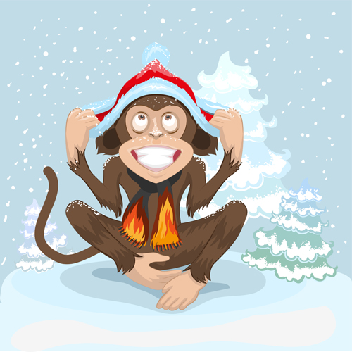 2016 christmas with funny monkey vector 06