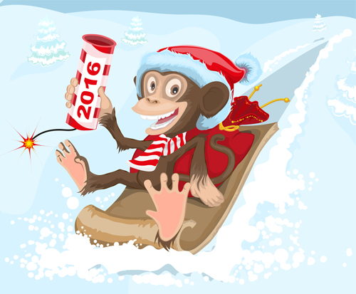 2016 christmas with funny monkey vector 07