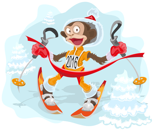 2016 christmas with funny monkey vector 08 free download