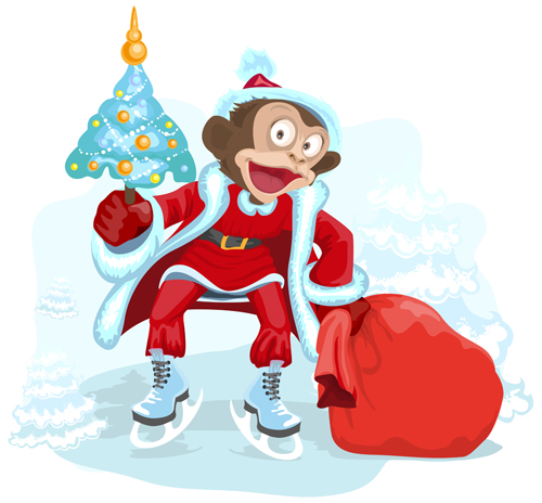2016 christmas with funny monkey vector 09
