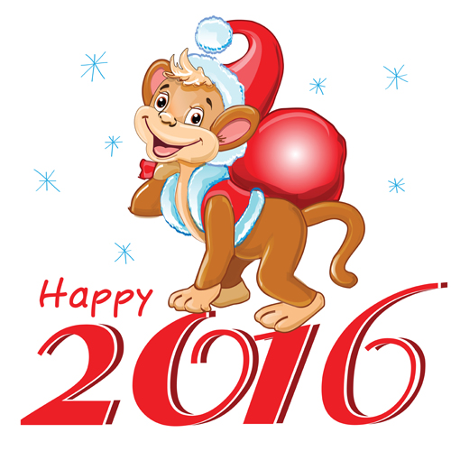 2016 christmas with funny monkey vector 10