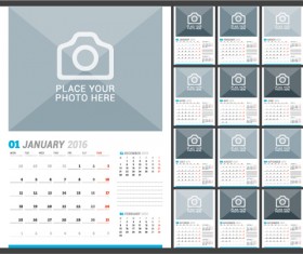 2016 desk calendar template vectors set 02