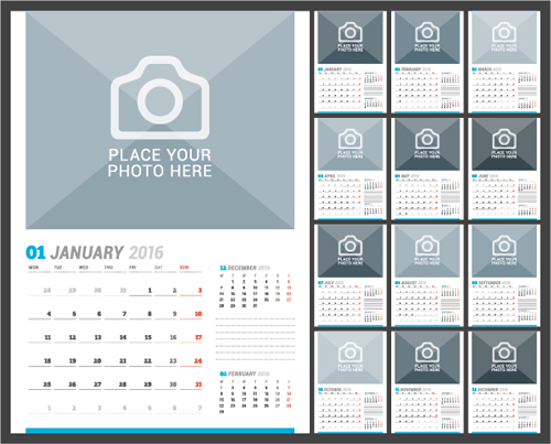 2016 desk calendar template vectors set 02