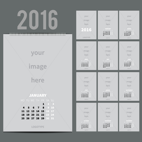 2016 desk calendar template vectors set 03