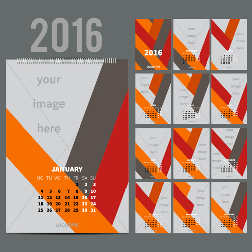 2016 desk calendar template vectors set 04