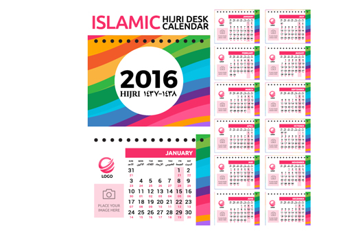 2016 desk calendar template vectors set 05