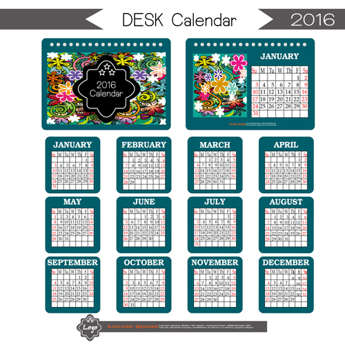 2016 desk calendar template vectors set 06