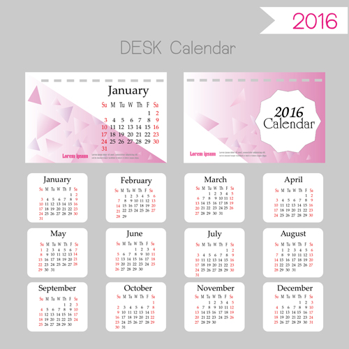 2016 desk calendar template vectors set 07