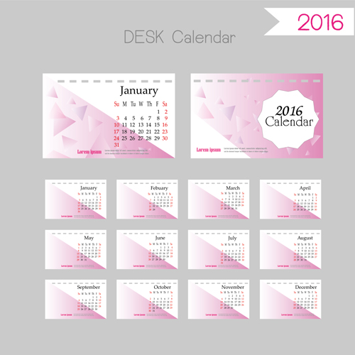 2016 desk calendar template vectors set 08