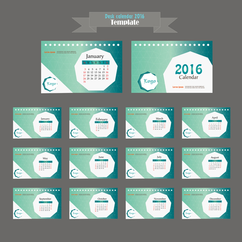 2016 desk calendar template vectors set 09
