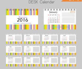 2016 desk calendar template vectors set 14