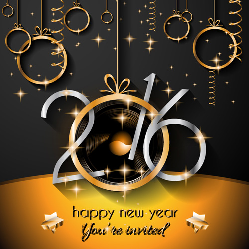 2016 new year labels background with golden ornaments vector