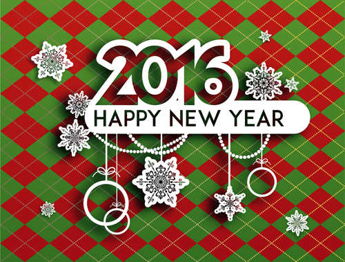2016 new year with christmas cut paper decor vector 02