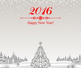 2016 new year with christmas tree winter background vector 01