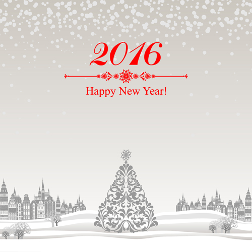 2016 new year with christmas tree winter background vector 01