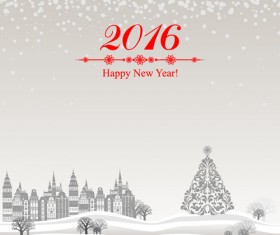 2016 new year with christmas tree winter background vector 02