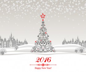 2016 new year with christmas tree winter background vector 03