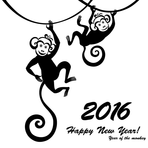 2016 the monkey new year design vector 01