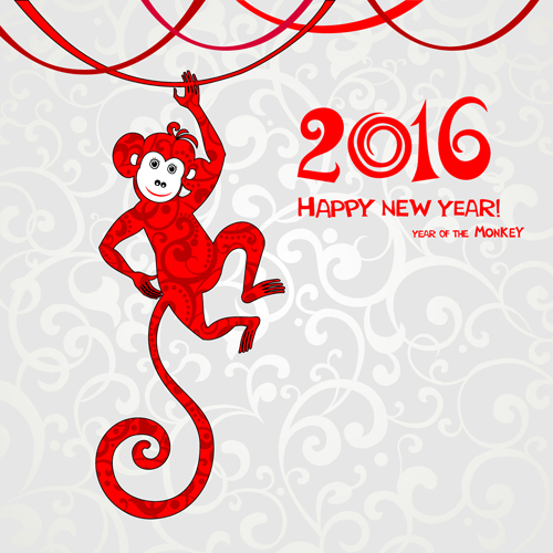 2016 the monkey new year design vector 02