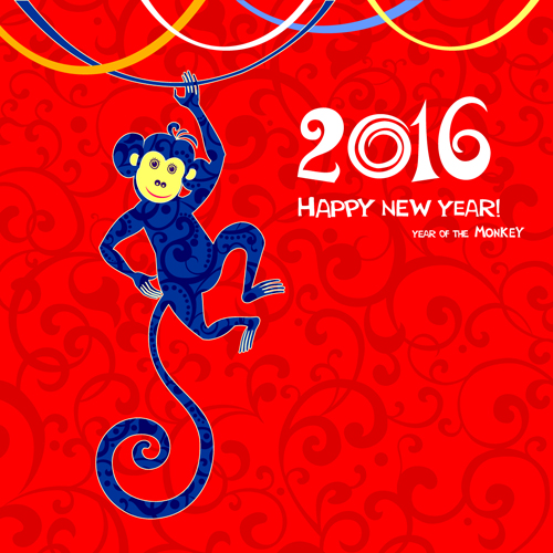 2016 the monkey new year design vector 03