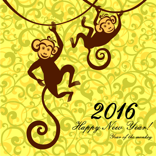 2016 the monkey new year design vector 06