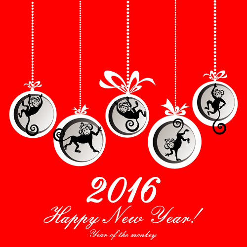 2016 the monkey new year design vector 07