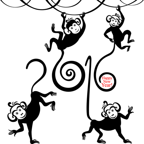 2016 the monkey new year design vector 09