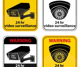 24hr video surveillance warning sign vector