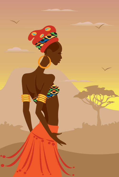 African woman illustrtion vector material 05 free download