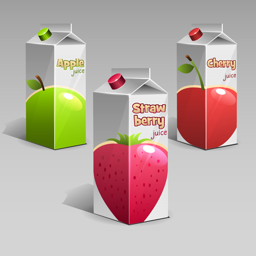 Apple with cherry and strawberry juice packaging vector
