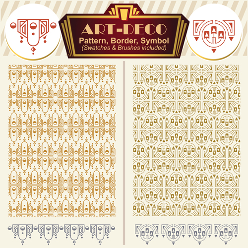 Art-deco symbol with pattern and borders vector 01