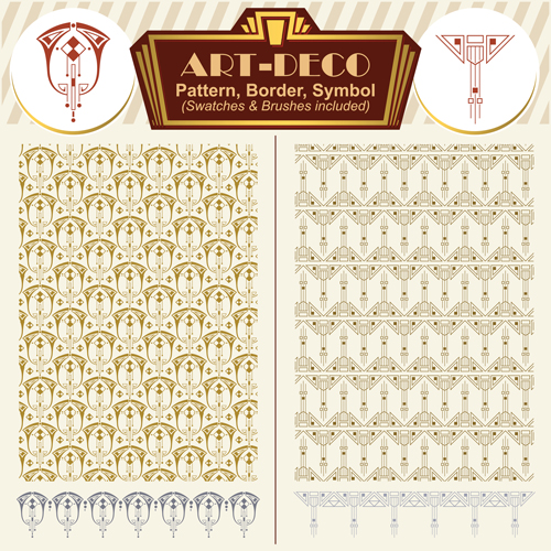Art-deco symbol with pattern and borders vector 08