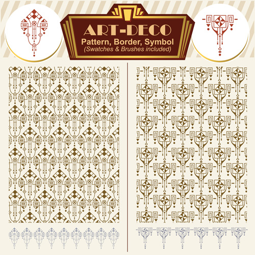 Art-deco symbol with pattern and borders vector 09