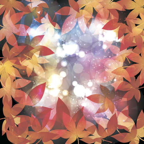 Autumn leaves with blurs vector background 01