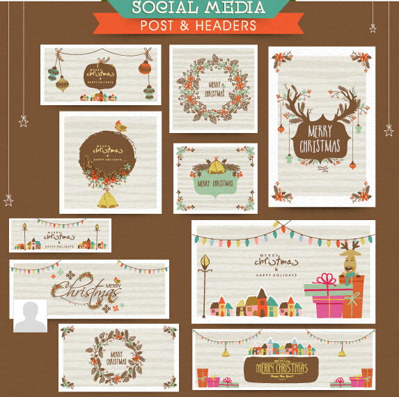 Banner with cards christmas kit vector 01