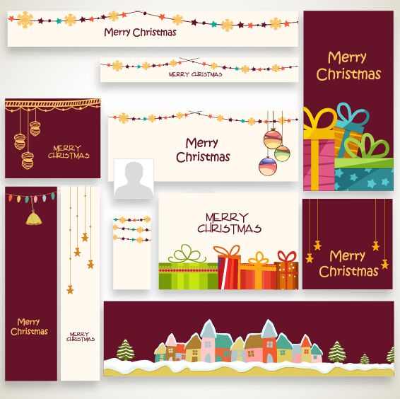 Banner with cards christmas kit vector 04