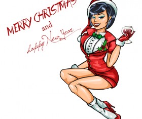 Beautiful Christmas girl hand drawn vector 02