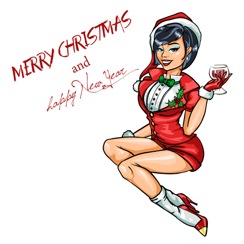 Beautiful Christmas girl hand drawn vector 02