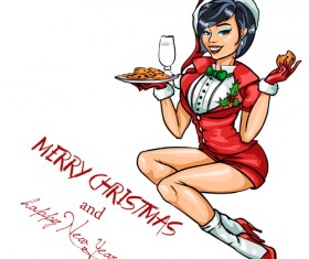 Beautiful Christmas girl hand drawn vector 03