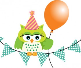 Birthday owls with ballons cards vector 01
