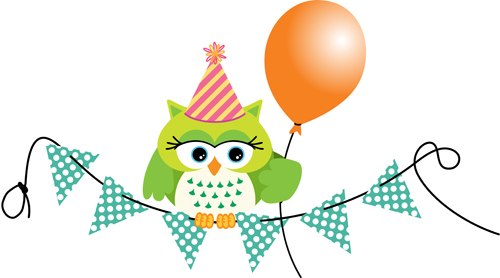 Birthday owls with ballons cards vector 01