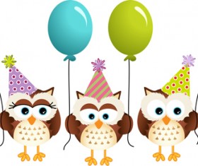 Birthday owls with ballons cards vector 02