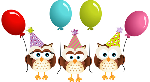 Birthday owls with ballons cards vector 02