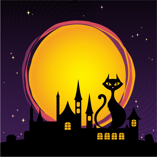 Black cat with city night vector