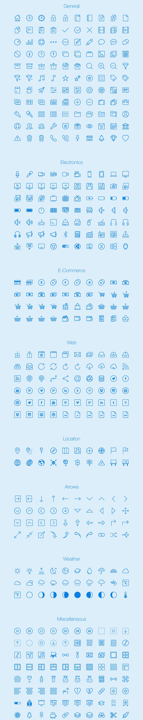 Blue outlines icons collection