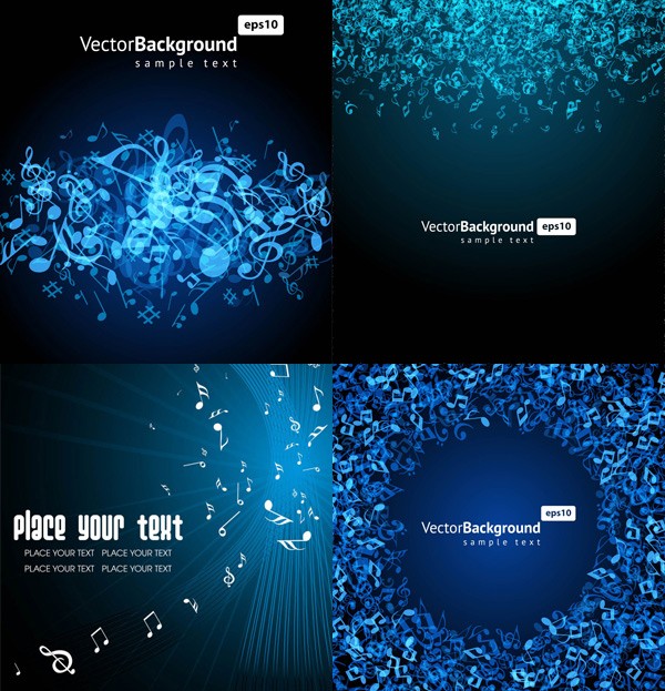 Blue music note backgrounds set vector